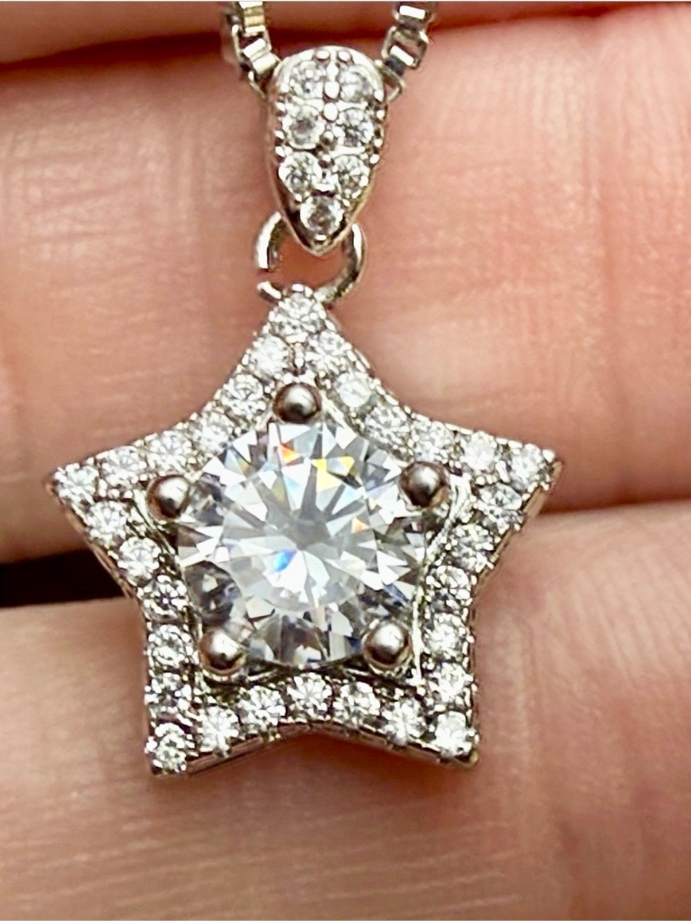 Silver Star Moissanite Diamond Pendant 925 Sterling silver Necklace NEW